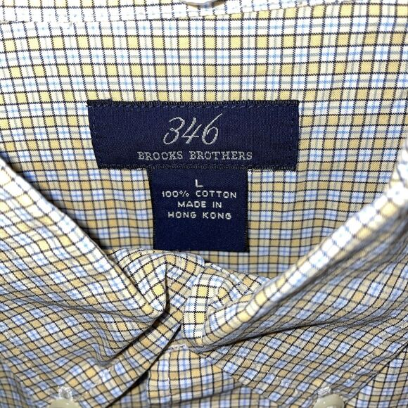 Brooks Brothers 346 Men’s Dress Shirt Size Large Yellow Blue Striped Business - Picture 2 of 12